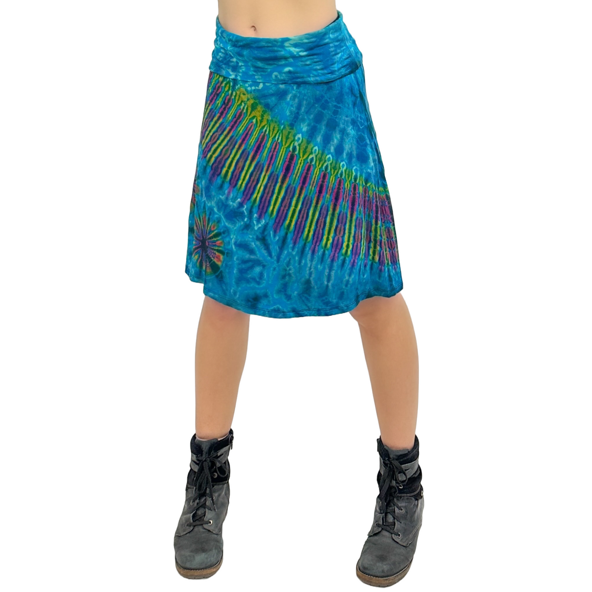 Full Tie-Dye Stretchy Rayon Convertible Knee Length Skirt