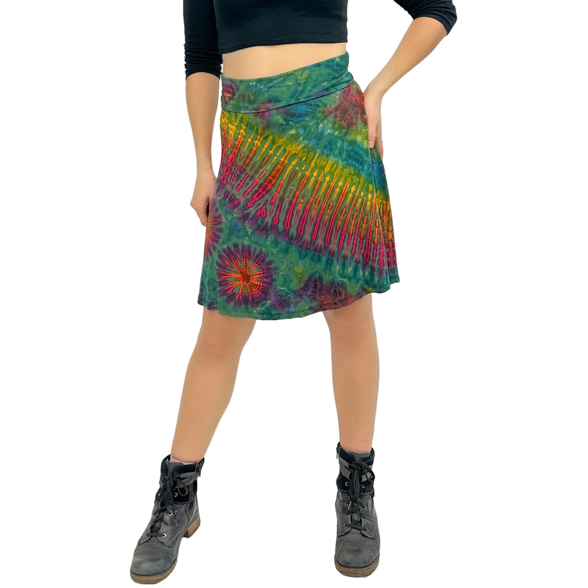 Full Tie-Dye Stretchy Rayon Convertible Knee Length Skirt