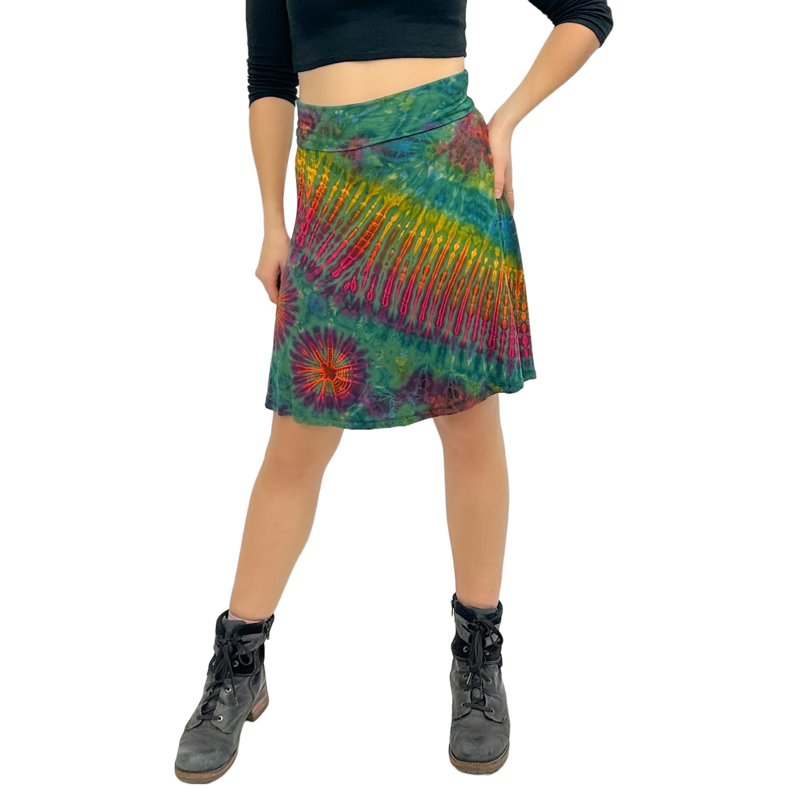 Full Tie-Dye Stretchy Rayon Convertible Knee Length Skirt