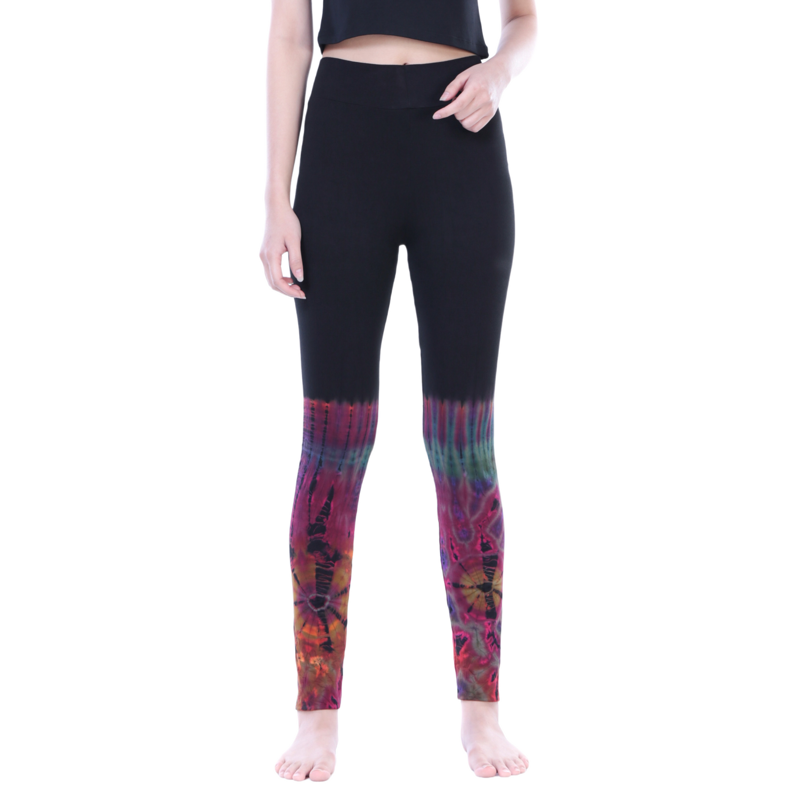 Half Tie-Dye Long Length Stretchy Rayon Leggings