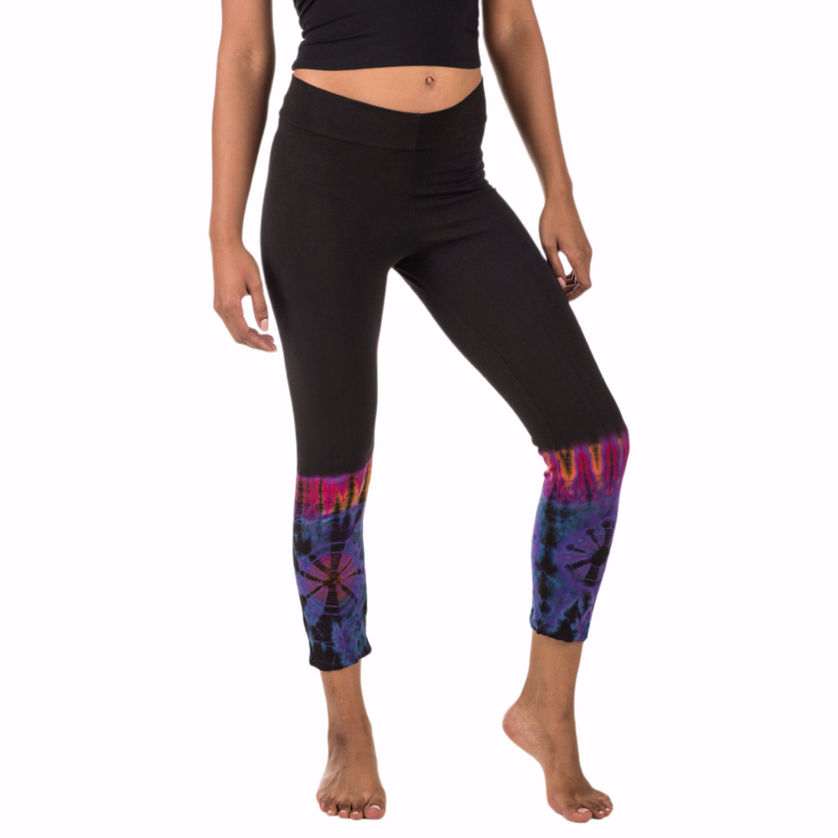 Half Tie-Dye Capri Length Rayon Leggings