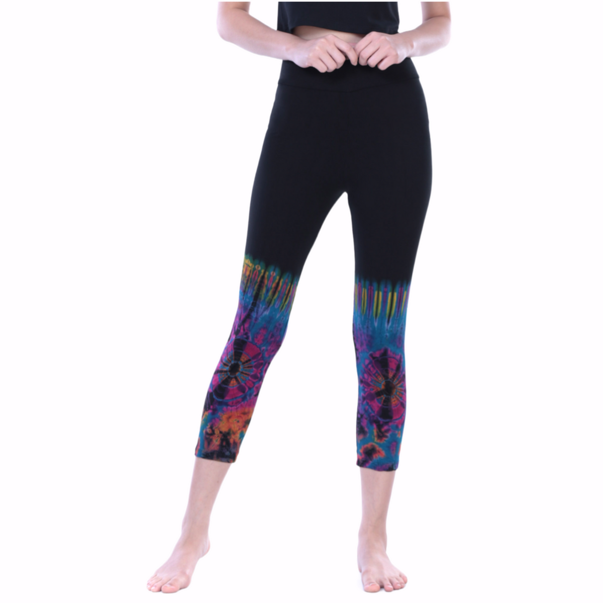 Half Tie-Dye Capri Length Rayon Leggings