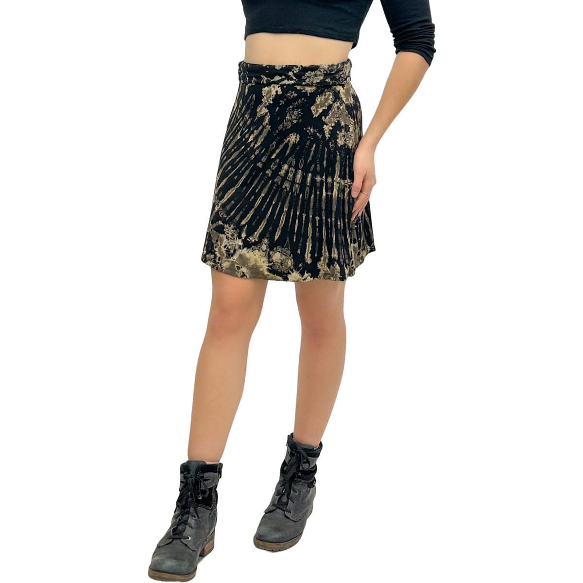 Full Tie-Dye Stretchy Rayon Convertible Knee Length Skirt