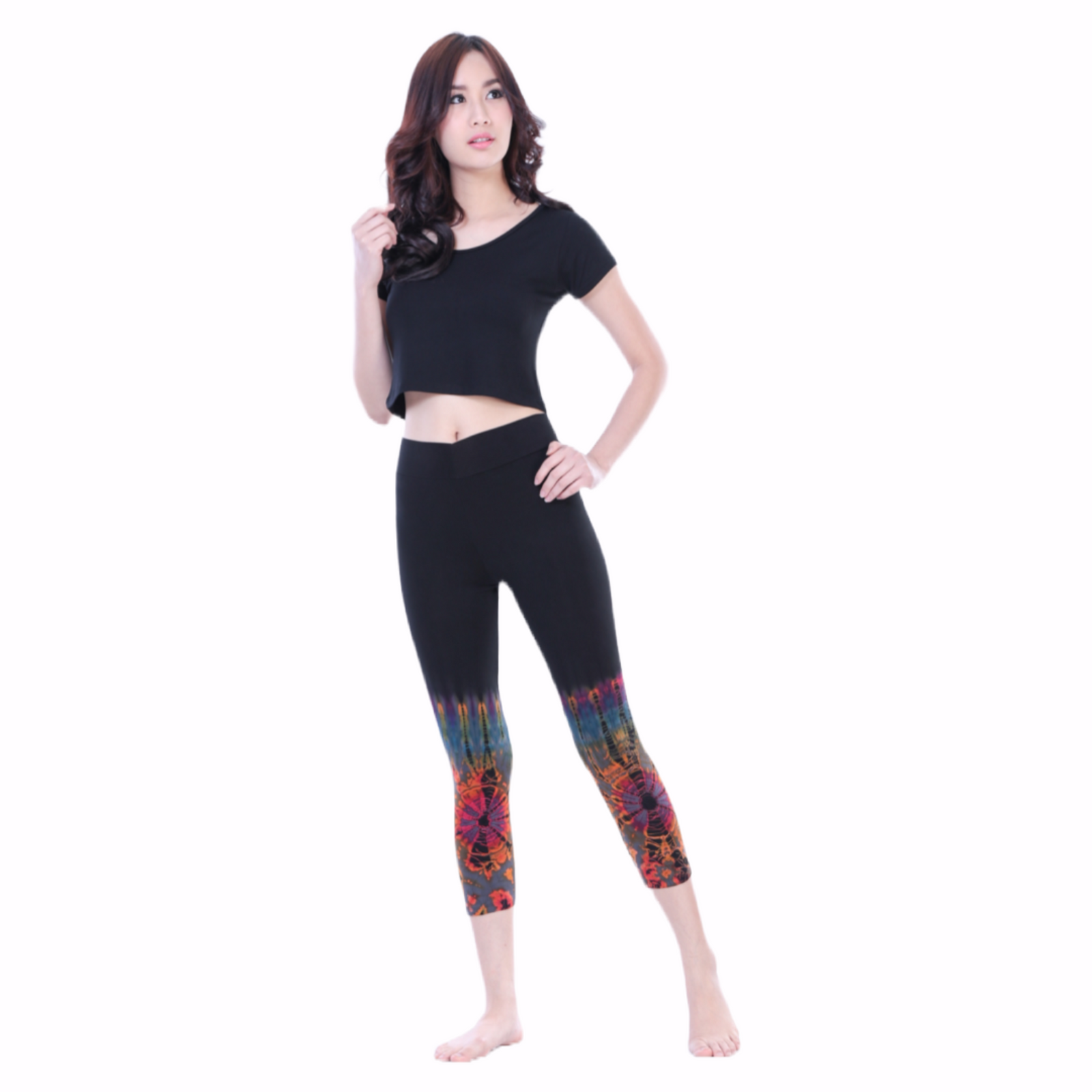 Half Tie-Dye Capri Length Rayon Leggings