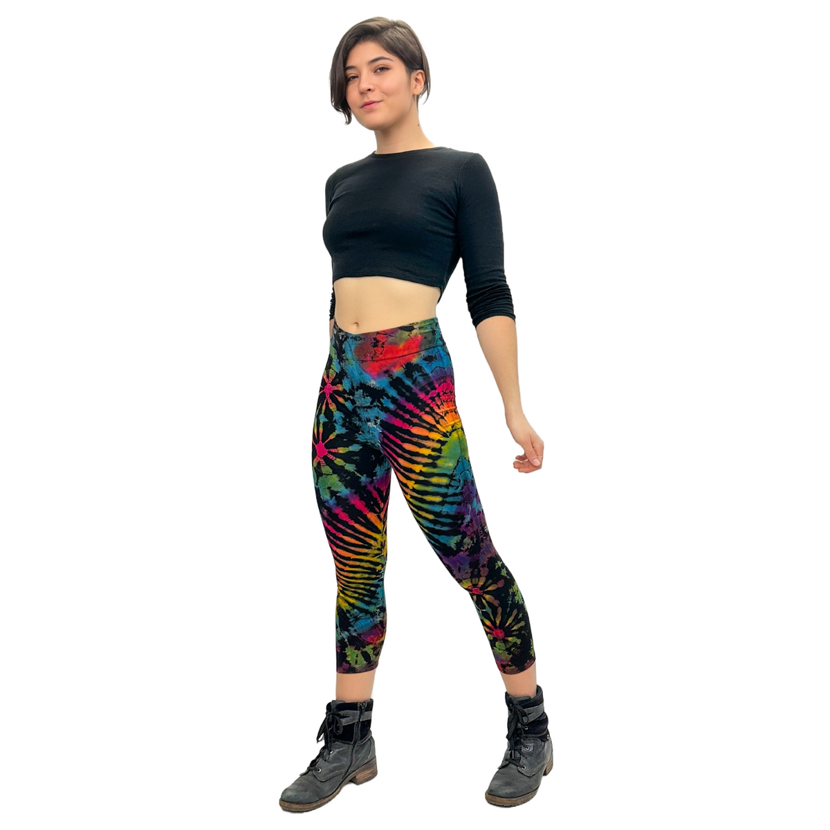 Full Tie-Dye Capri Length Rayon Leggings