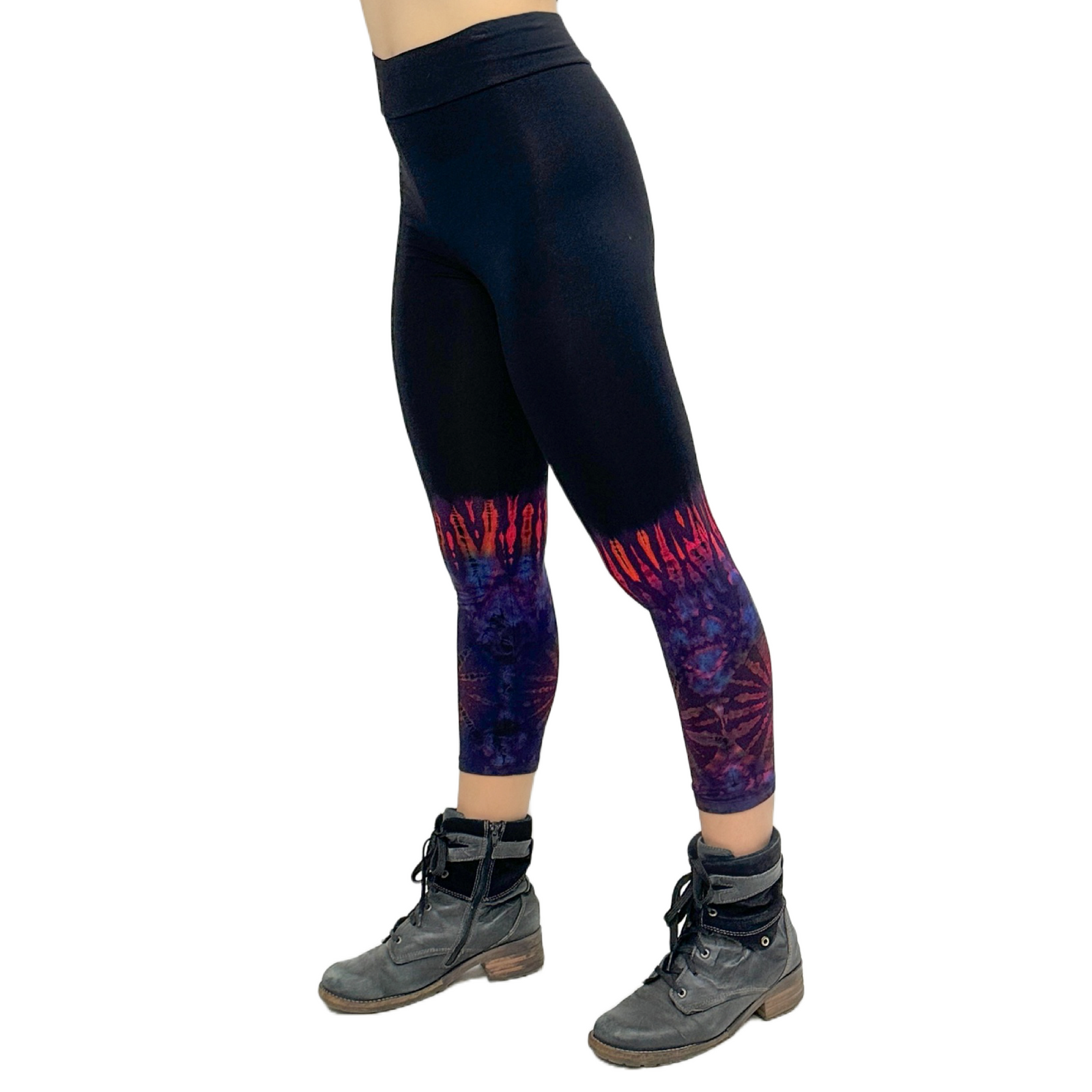 Half Tie-Dye Capri Length Rayon Leggings