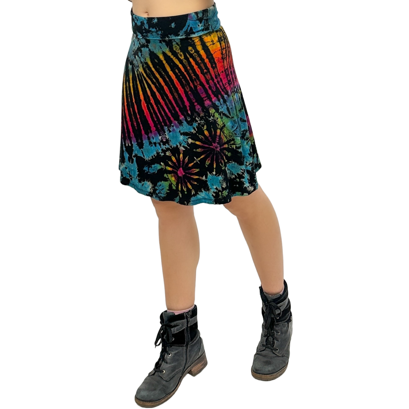Full Tie-Dye Stretchy Rayon Convertible Knee Length Skirt