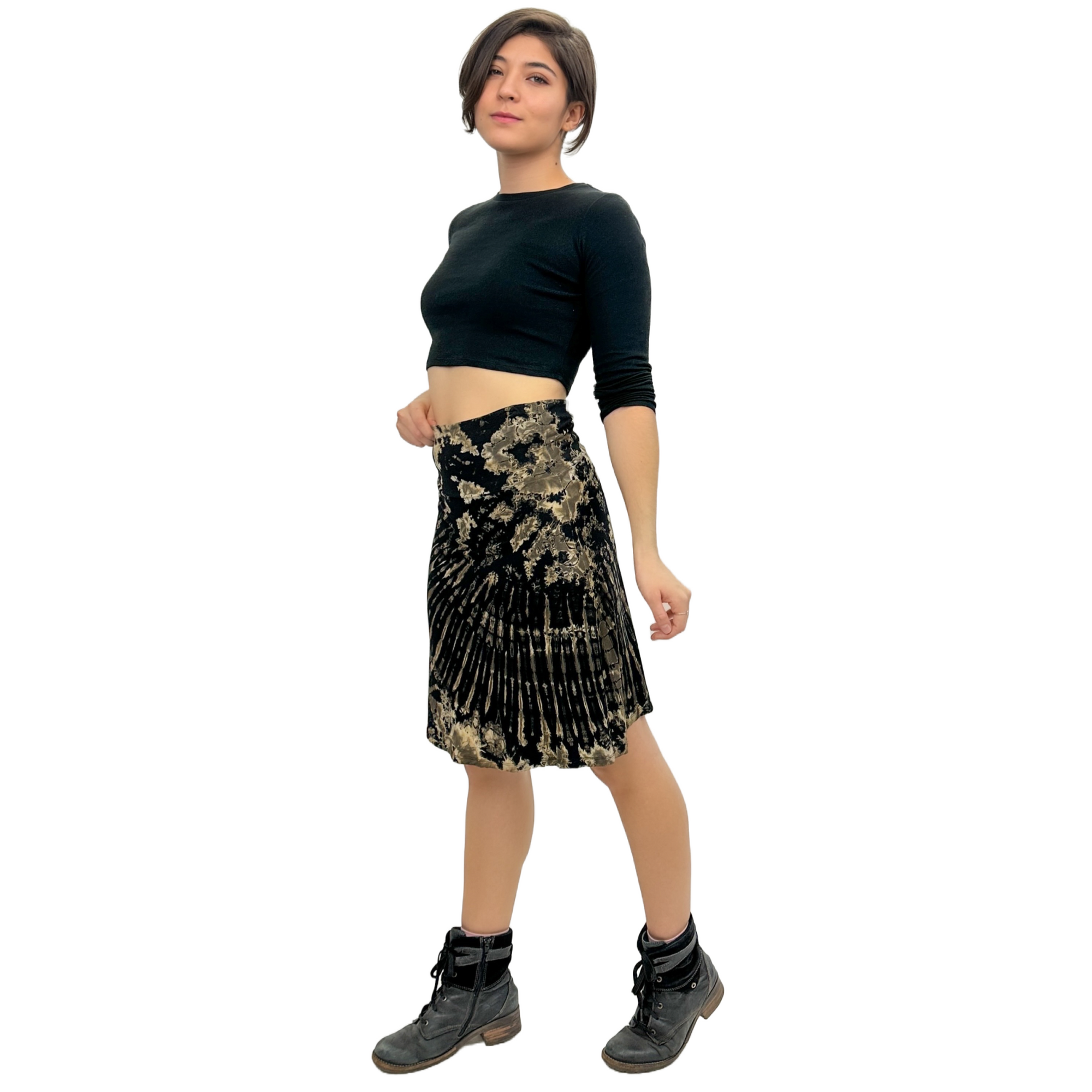 Full Tie-Dye Stretchy Rayon Convertible Knee Length Skirt