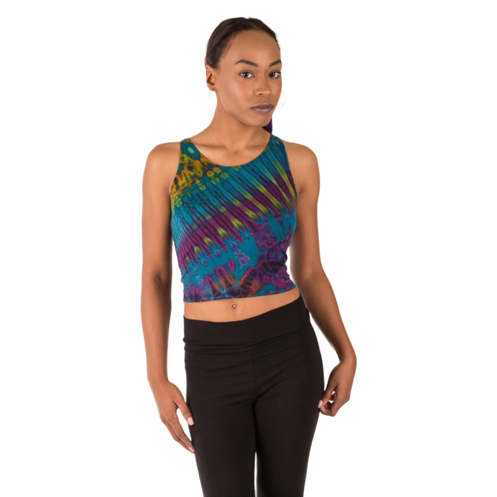 Tie-Dye High Neck Stretchy Rayon Crop Top