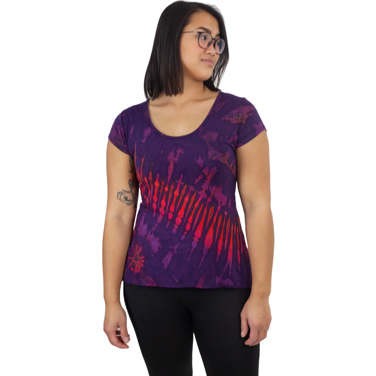 Full Tie-Dye Cap Sleeve Button Back Rayon Top