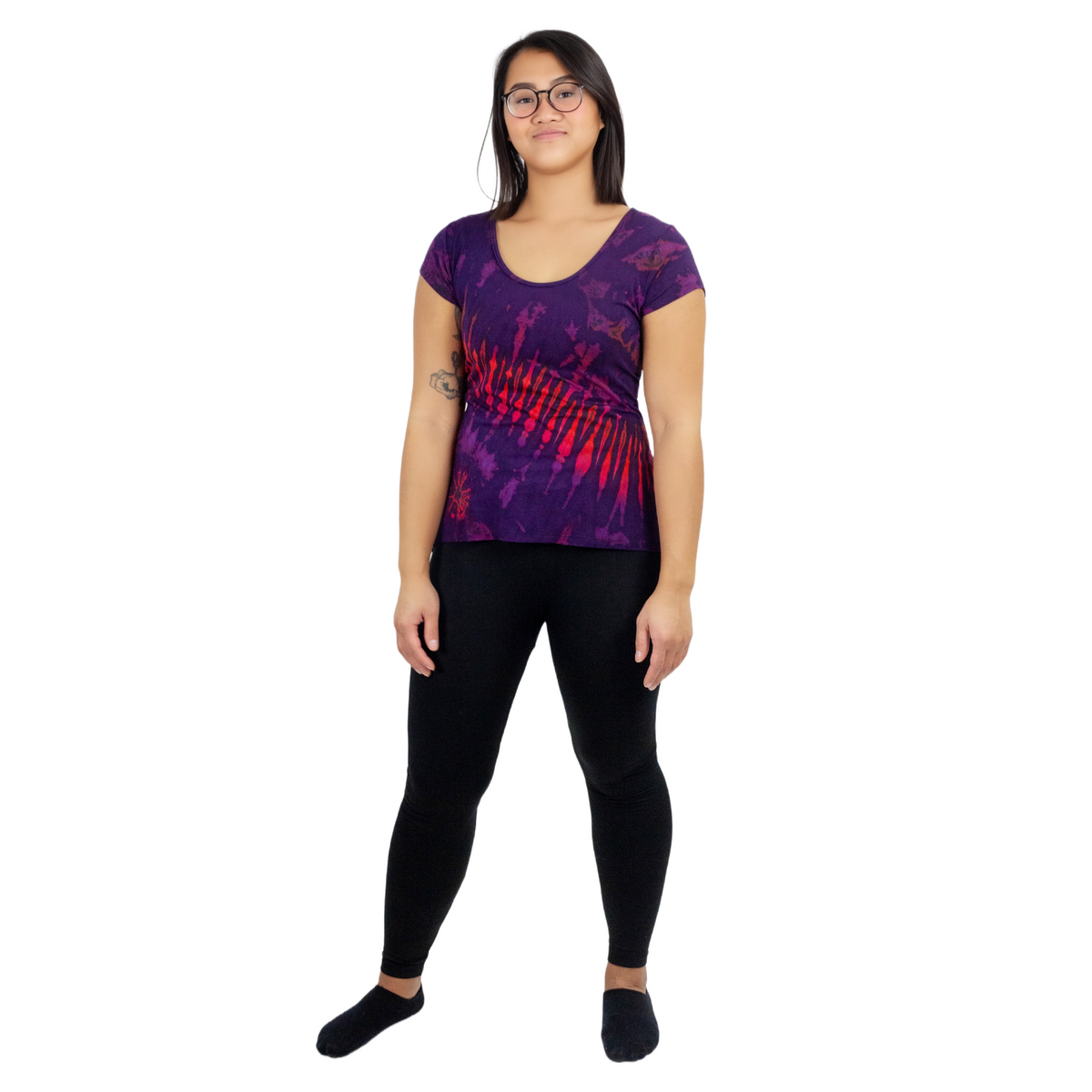 Full Tie-Dye Cap Sleeve Button Back Rayon Top