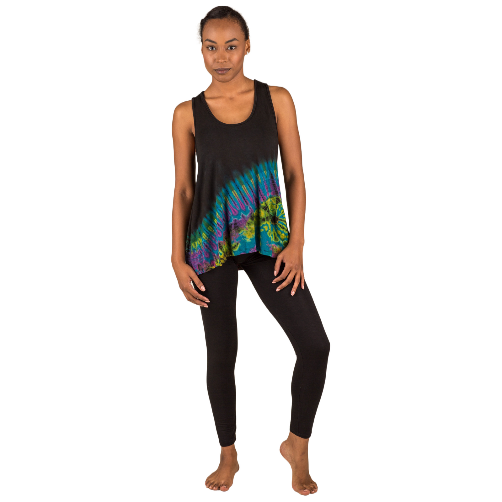 Half Tie-Dye Sleeveless Button Back Rayon Tank Top