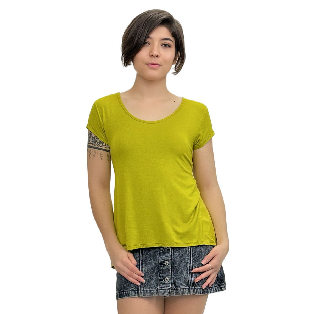 Classic Colors Cap Sleeve Button Back Rayon Top