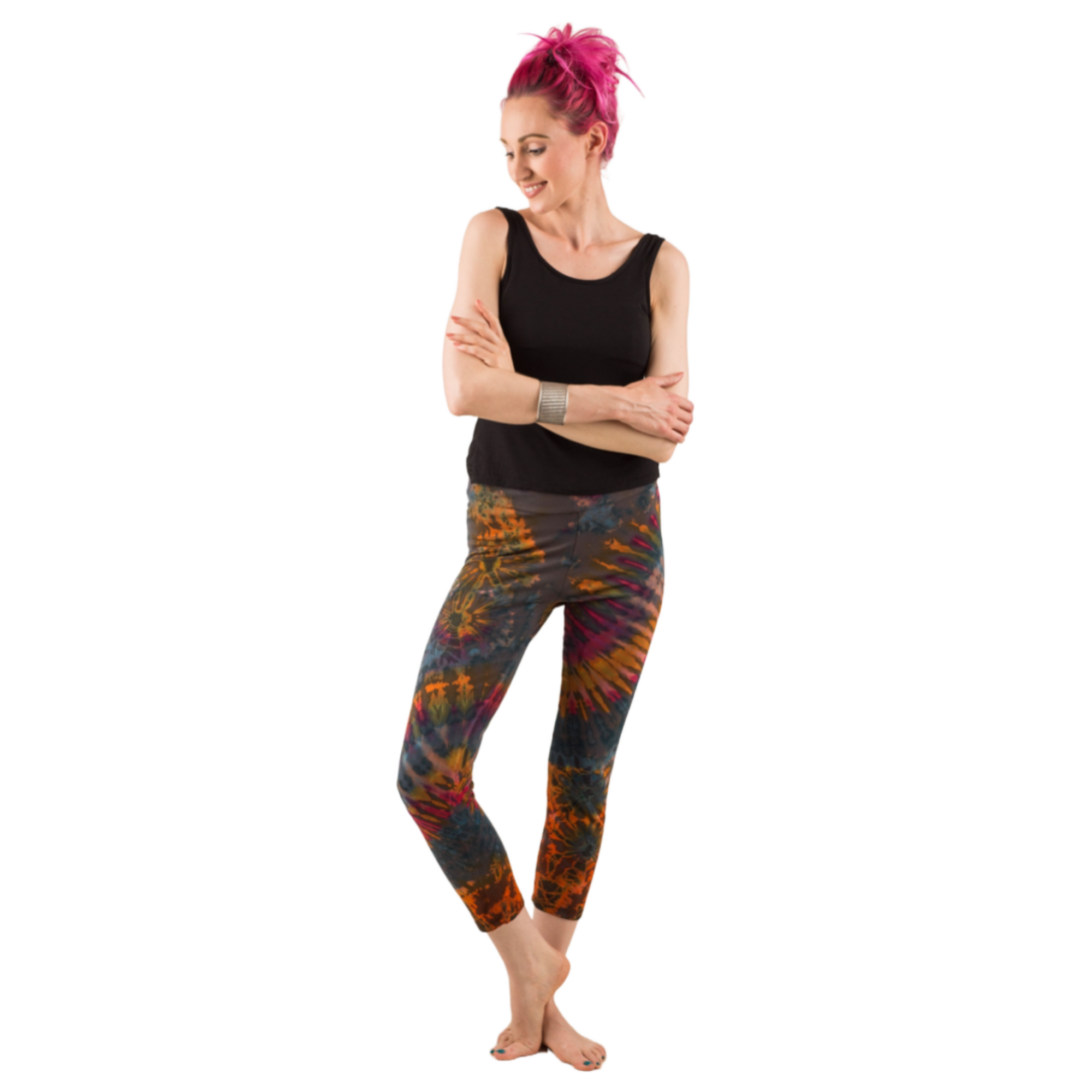 Yoga Style Banded Lined Tie Dye Printed Knit Capri Legging With High W –  JeHouze.US