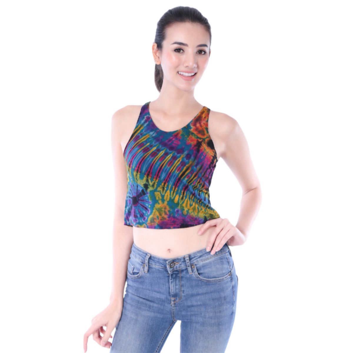 Tie-Dye High Neck Stretchy Rayon Crop Top