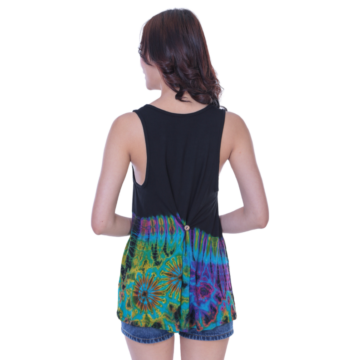 Half Tie-Dye Sleeveless Button Back Rayon Tank Top