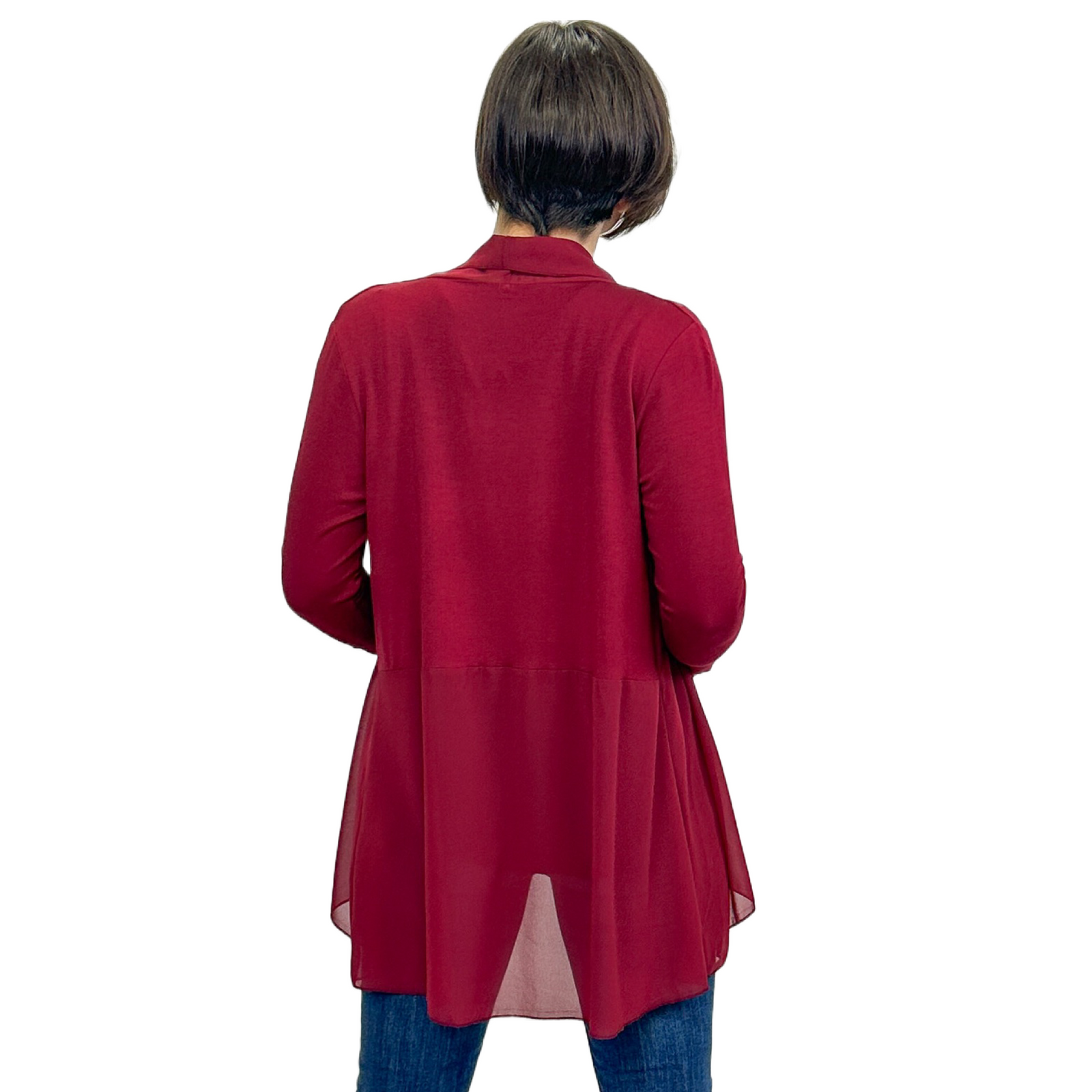 Elegant Chiffon Accented Stretchy Rayon Cardigan