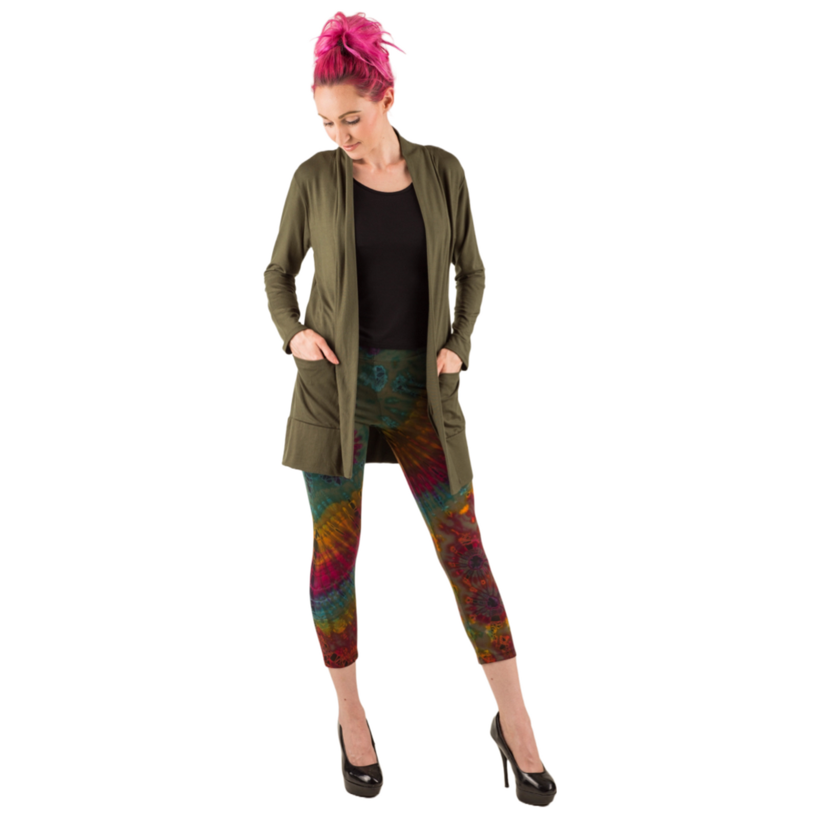 Full Tie-Dye Capri Length Rayon Leggings