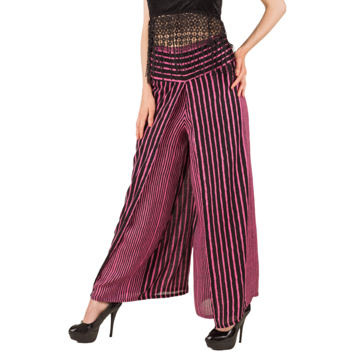 Wide-Leg Wrap Style Striped Pants