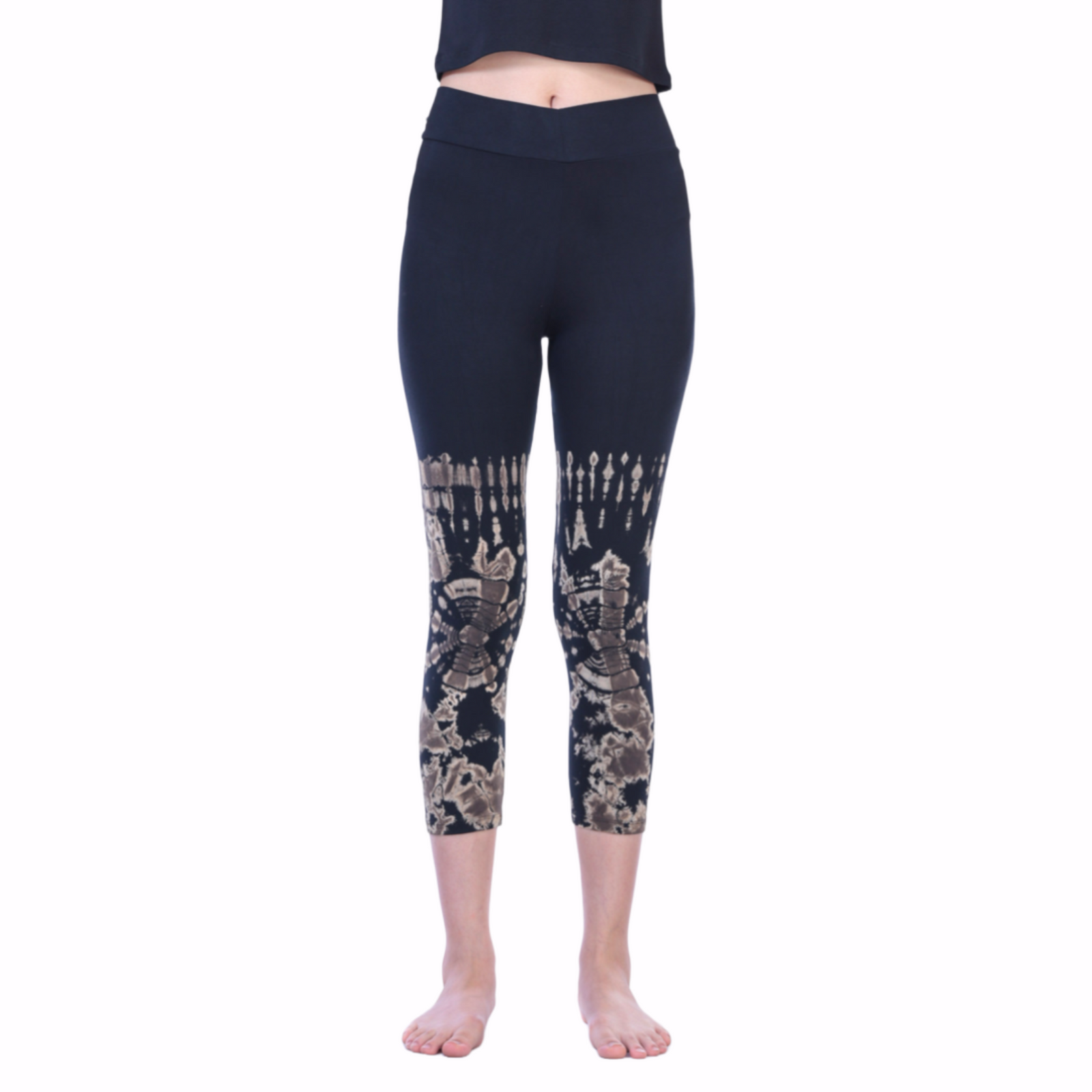 Half Tie-Dye Capri Length Rayon Leggings