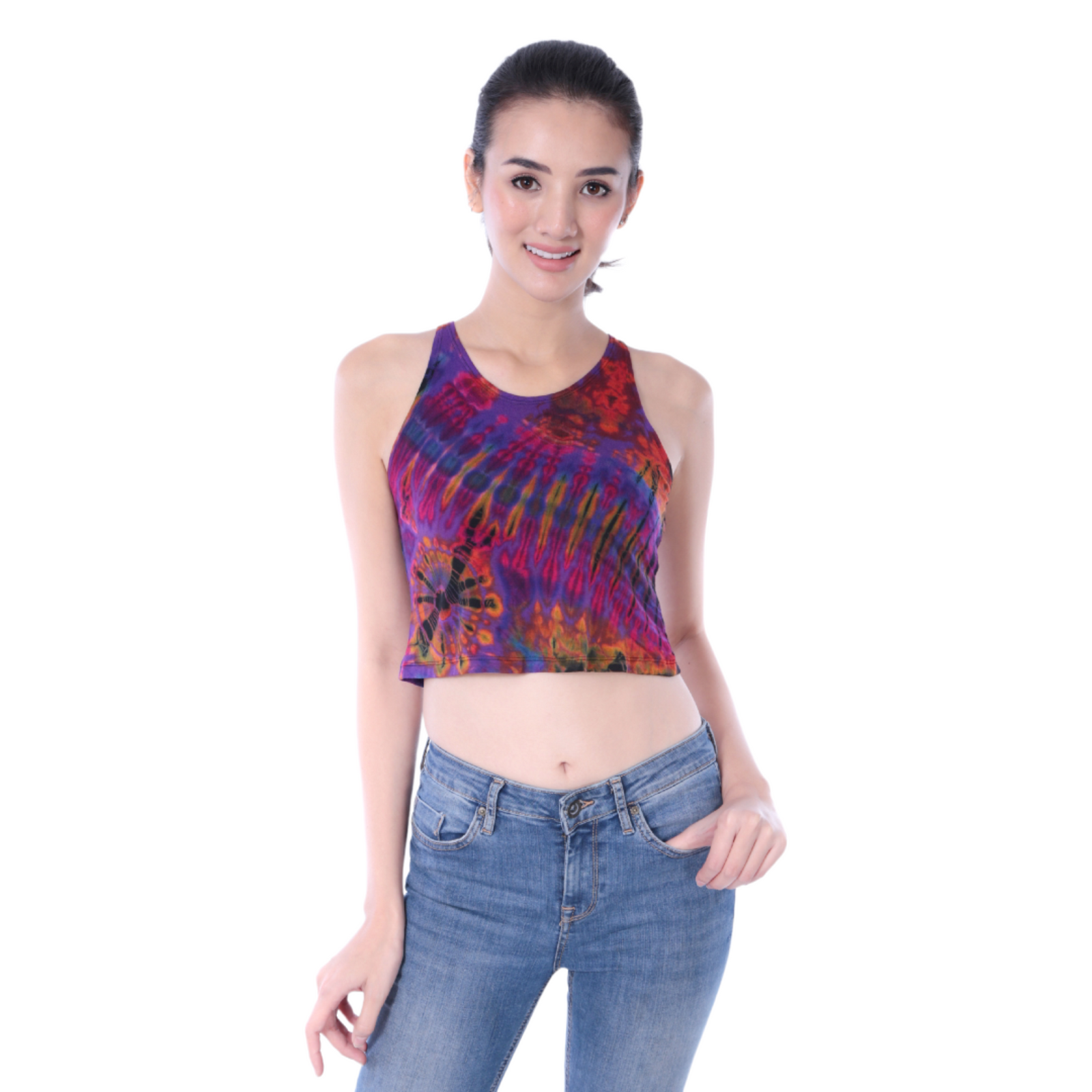 Tie-Dye High Neck Stretchy Rayon Crop Top