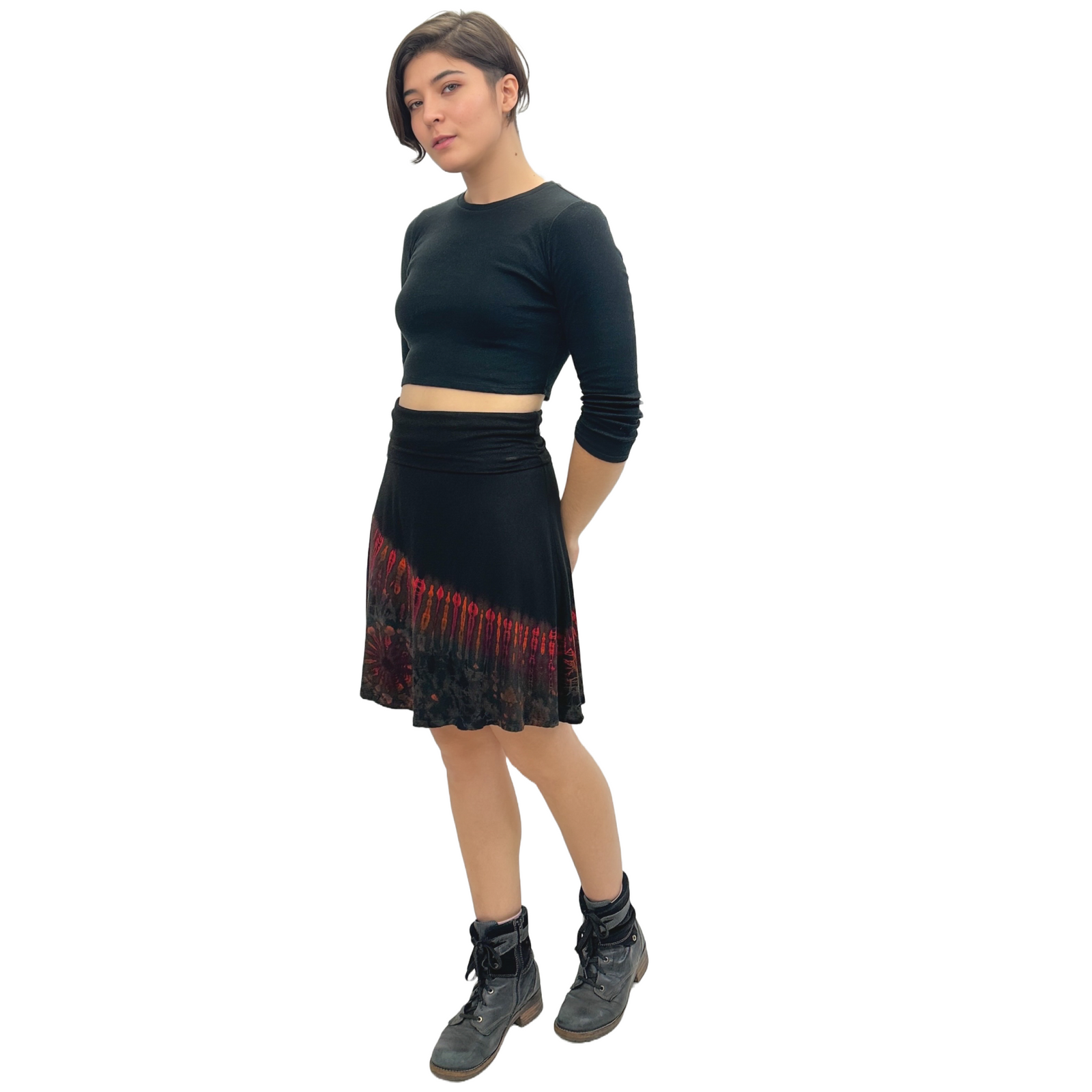 Half Tie-Dye Convertible Stretchy Rayon Knee-Length Skirts