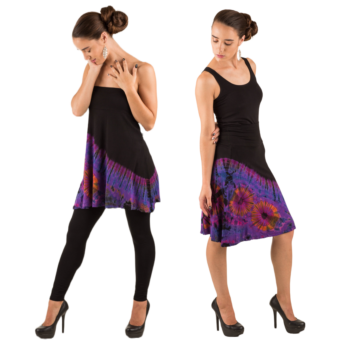 convertible one size knee length skirts for women | free shipping on orders over $99  | handmade tie-dye