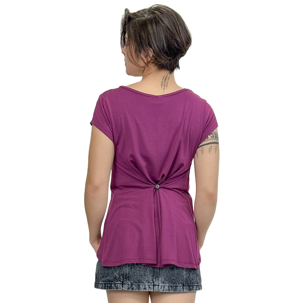 Classic Colors Cap Sleeve Button Back Rayon Top