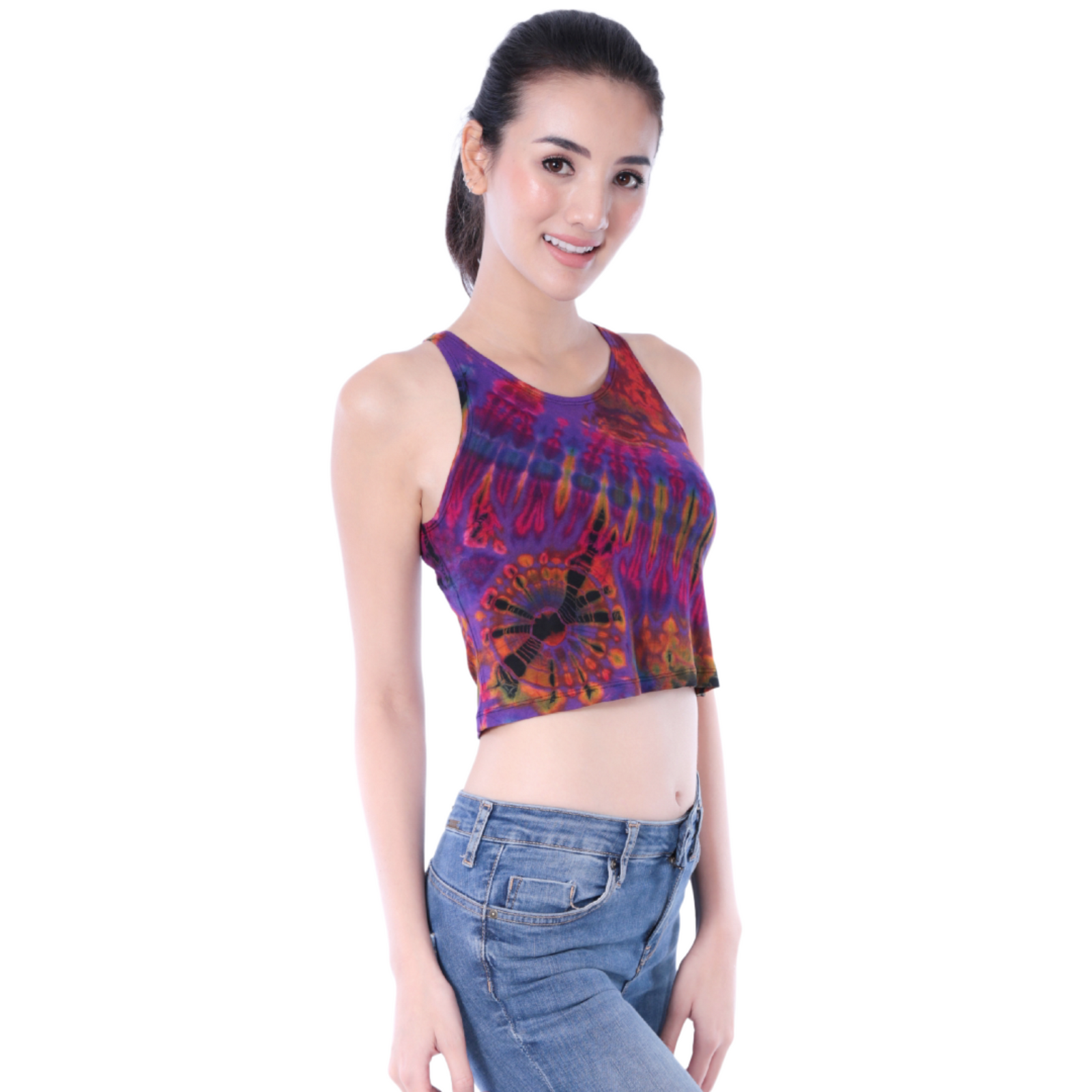 Tie-Dye High Neck Stretchy Rayon Crop Top