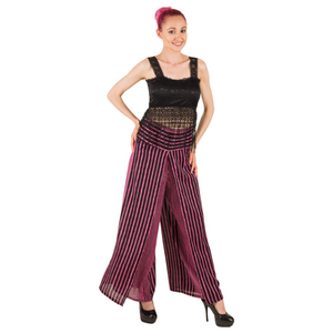 Beach Stripes Wide-Leg Wrap Style Rayon Palazzo Pants