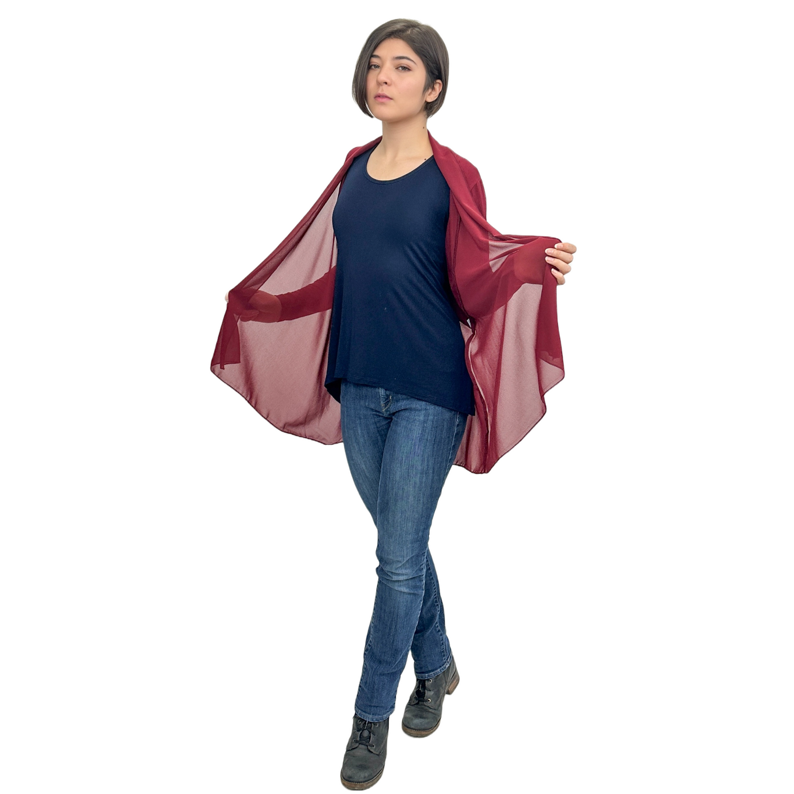 Elegant Chiffon Accented Stretchy Rayon Cardigan