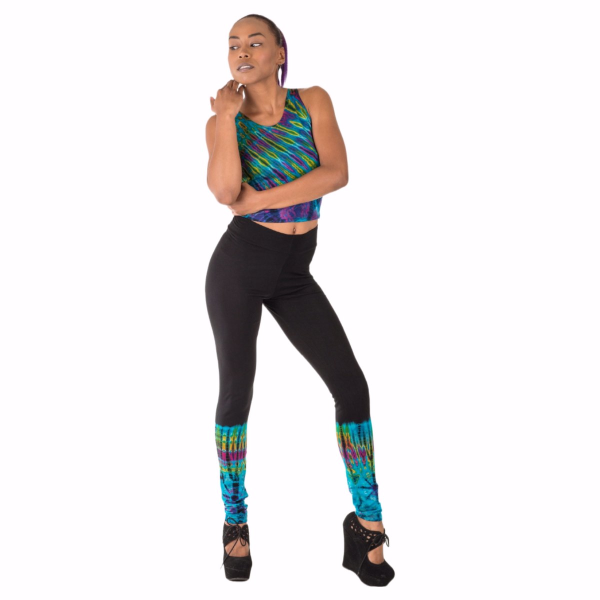 Half Tie-Dye Long Length Stretchy Rayon Leggings
