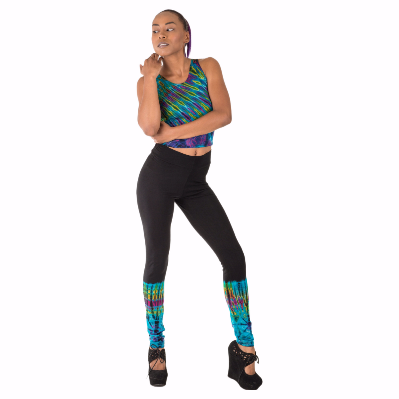 Half Tie-Dye Long Length Stretchy Rayon Leggings