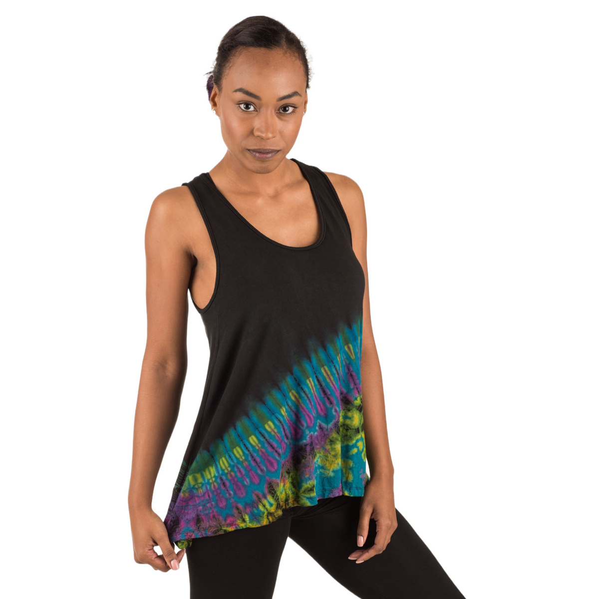 Half Tie-Dye Sleeveless Button Back Rayon Tank Top