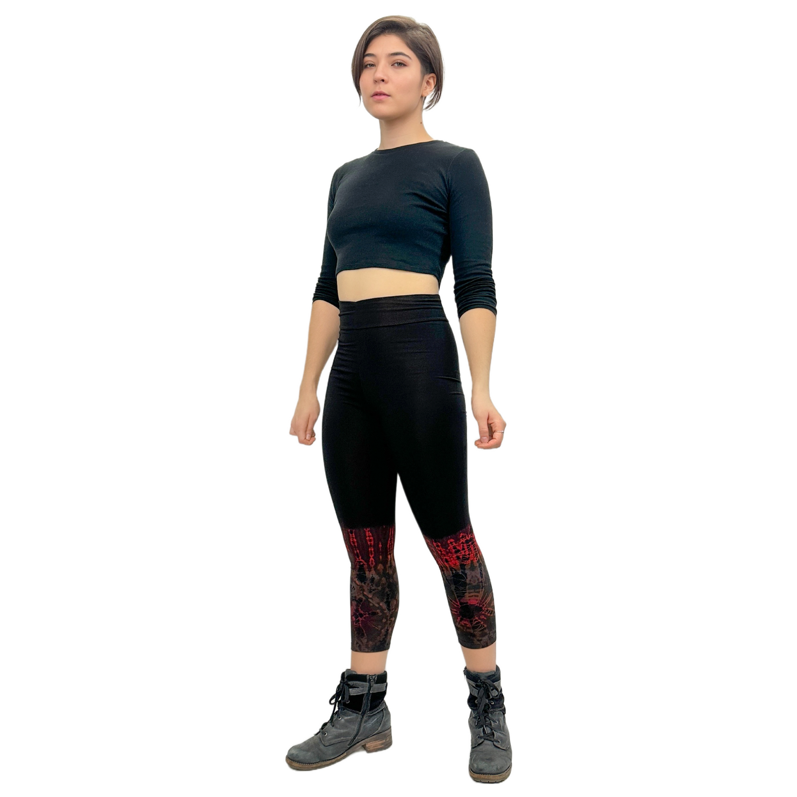 Half Tie-Dye Capri Length Rayon Leggings
