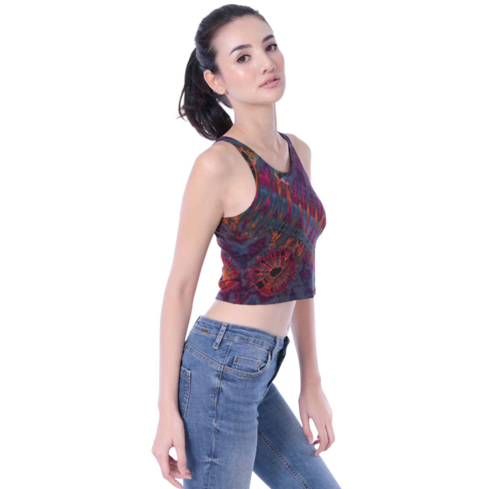 Tie-Dye High Neck Stretchy Rayon Crop Top