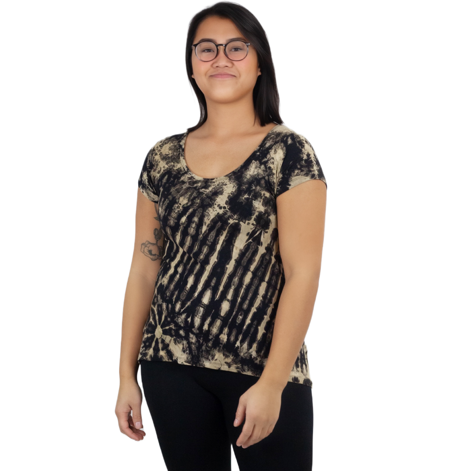 Full Tie-Dye Cap Sleeve Button Back Rayon Top