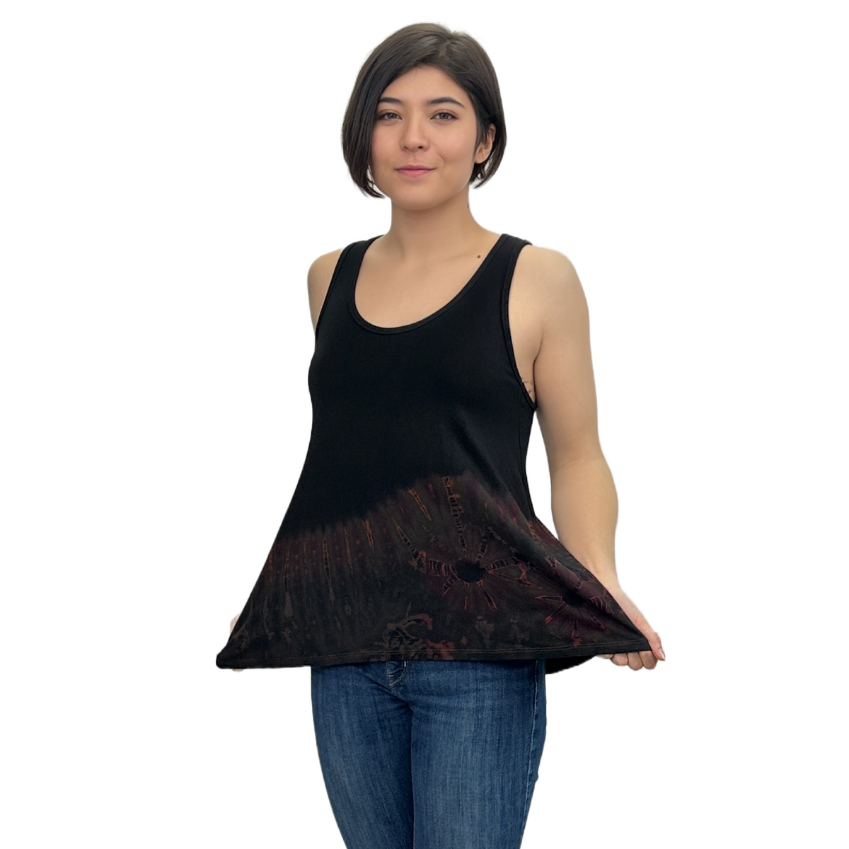 Half Tie-Dye Sleeveless Button Back Rayon Tank Top