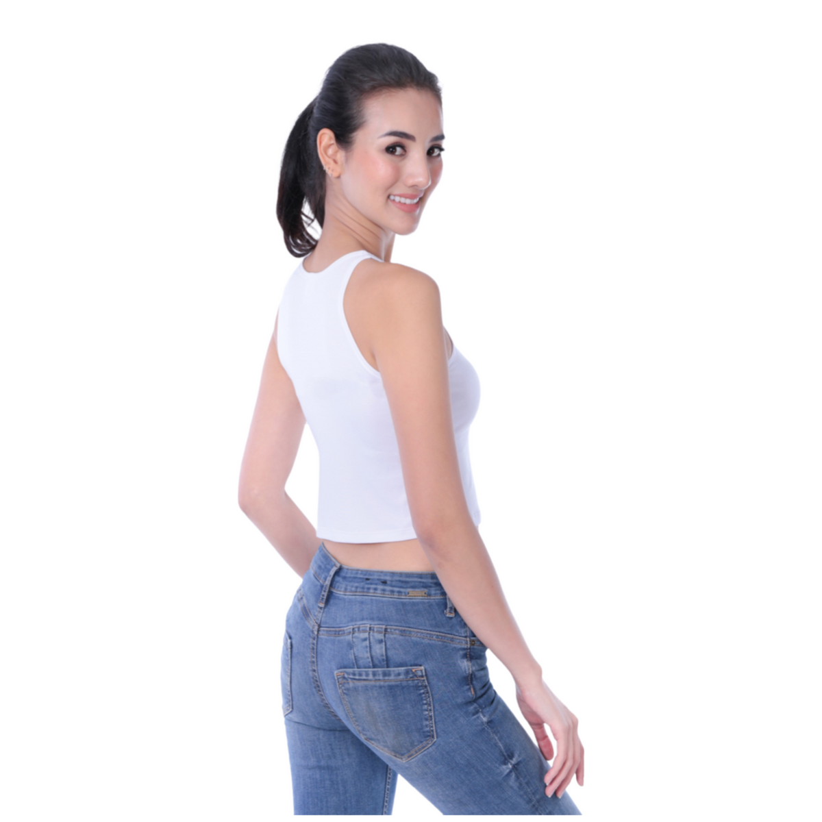 Classic Colors High-Neck Stretchy Rayon Crop Top