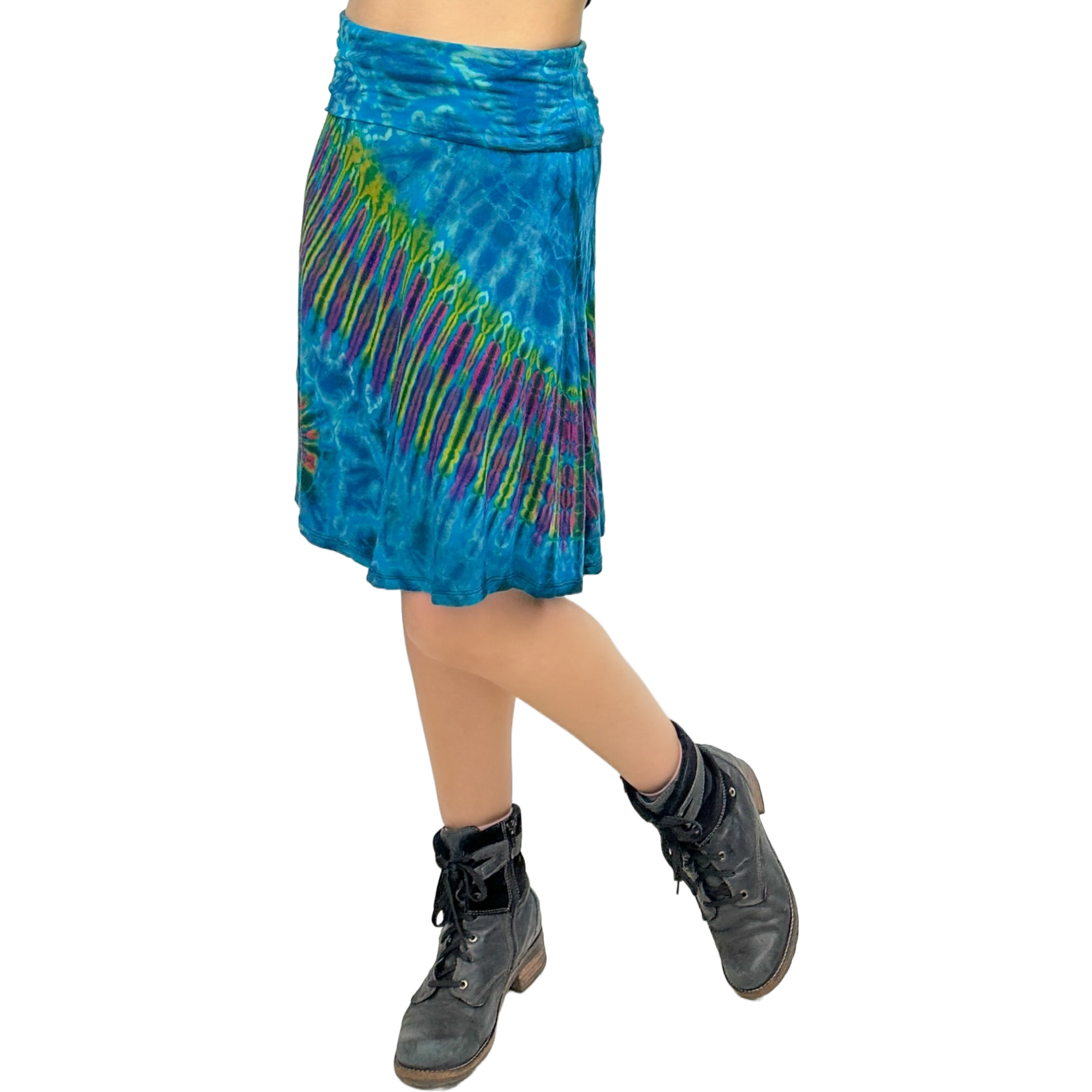 Full Tie-Dye Stretchy Rayon Convertible Knee Length Skirt