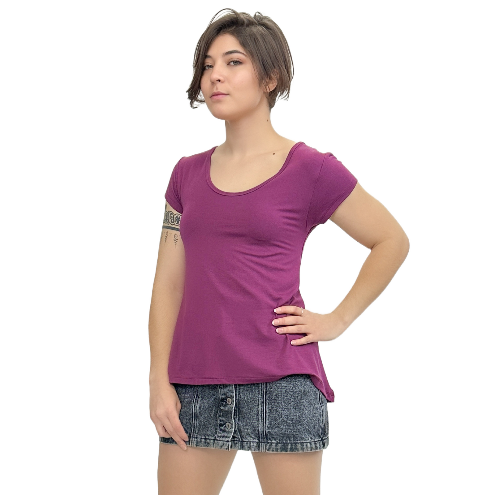 Classic Colors Cap Sleeve Button Back Rayon Top