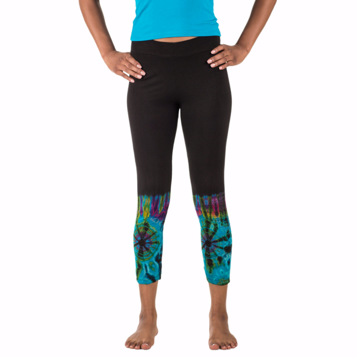 Half Tie-Dye Capri Length Rayon Leggings