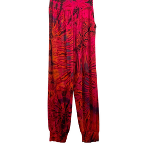 handmade unisex tie dye joggers from thailand | fair trade tie dye | black and red