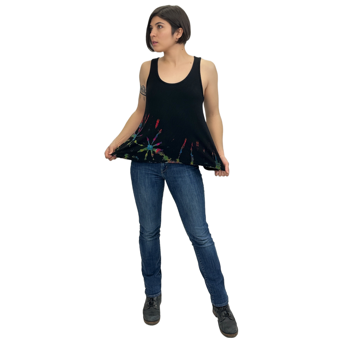 Half Tie-Dye Sleeveless Button Back Rayon Tank Top