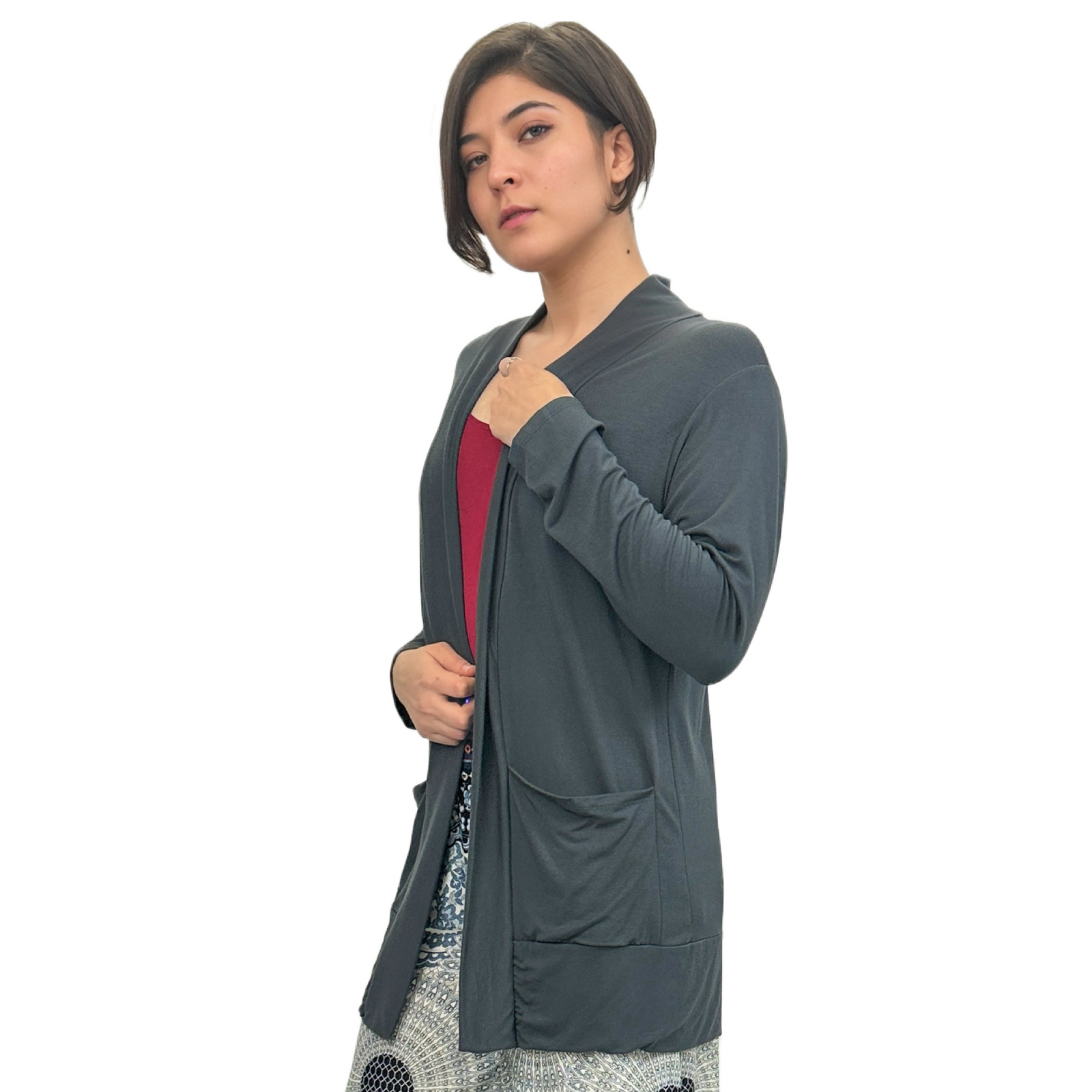 The Pocket Cardigan | Lightweight Open Front Stretchy Rayon Cardigan