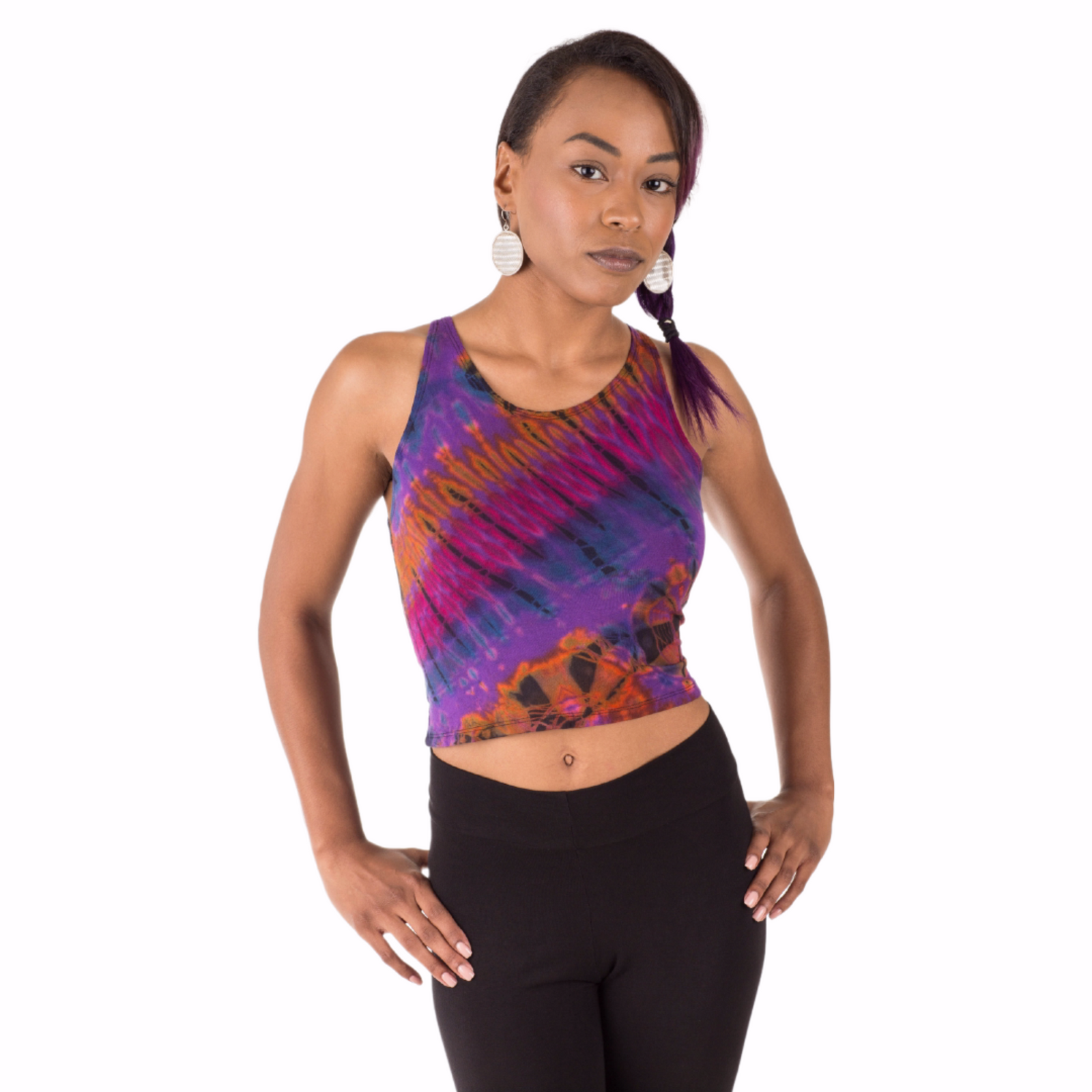 Tie-Dye High Neck Stretchy Rayon Crop Top