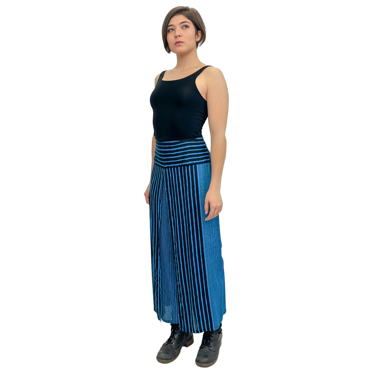 Wide-Leg Wrap Style Striped Pants