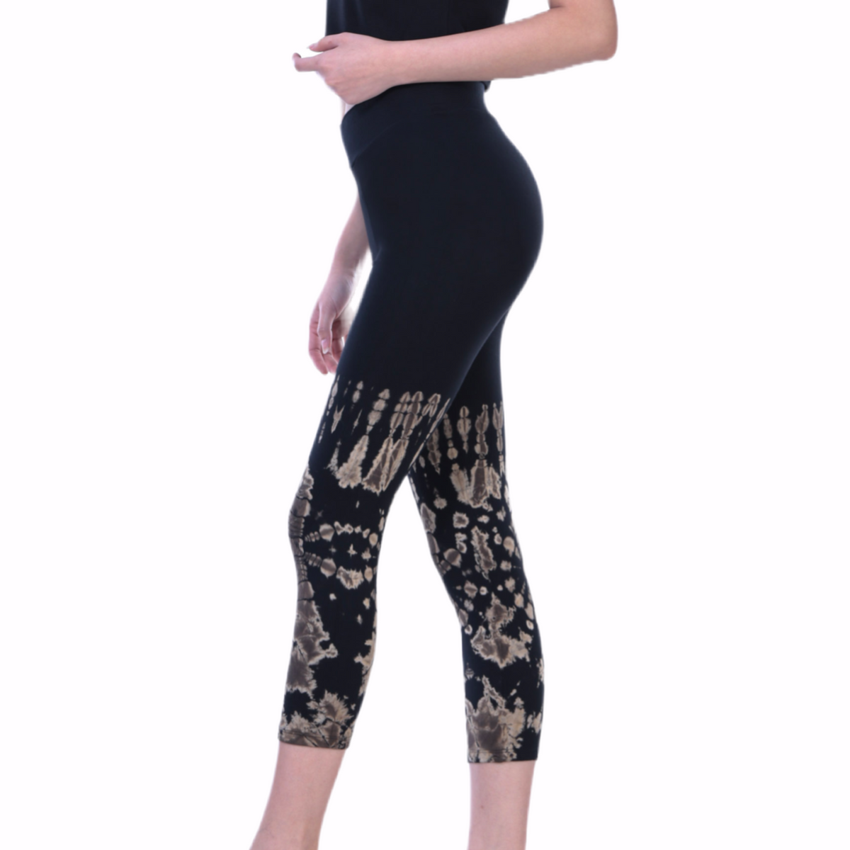 Half Tie-Dye Capri Length Rayon Leggings