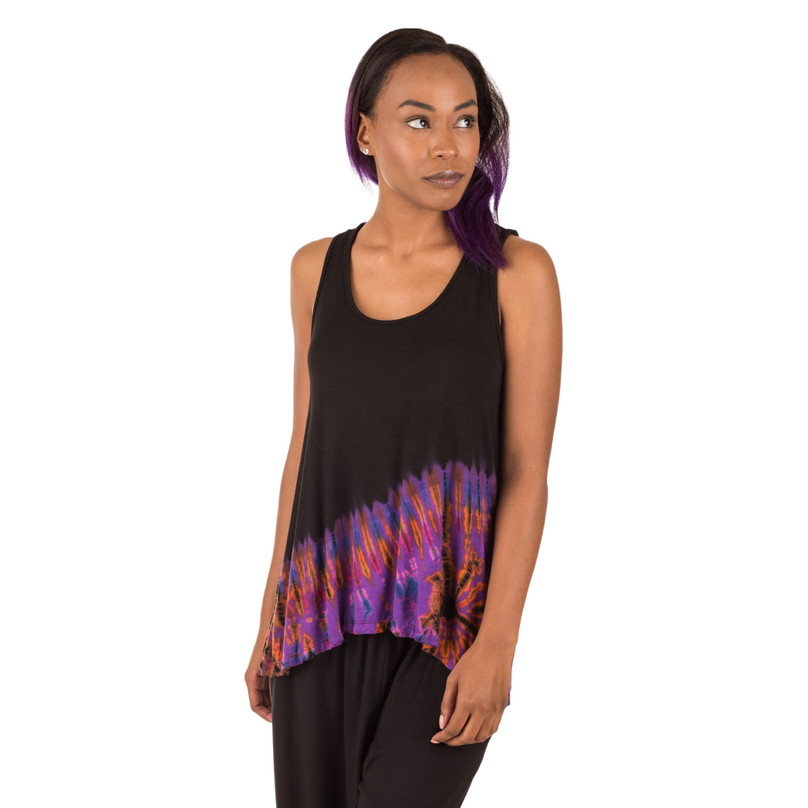 Half Tie-Dye Sleeveless Button Back Rayon Tank Top