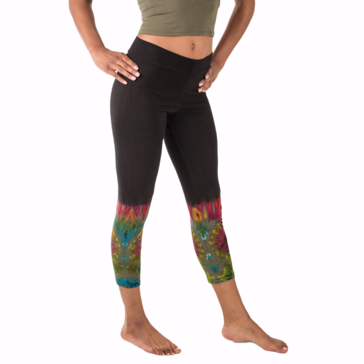Half Tie-Dye Capri Length Rayon Leggings